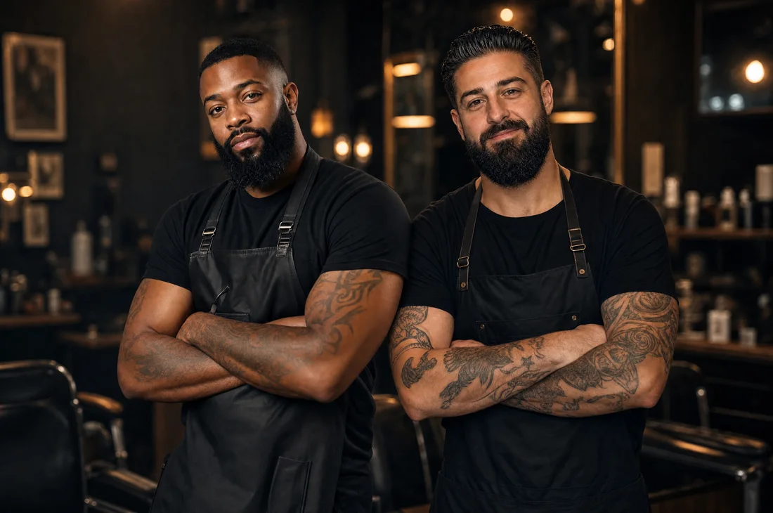 Marcus Johnson and Tony DeLuca at Clutch Barber Co.